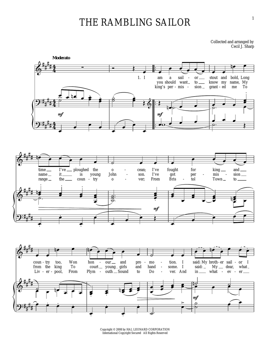 The Rambling Sailor Piano, Vocal scores gallery preview page 1