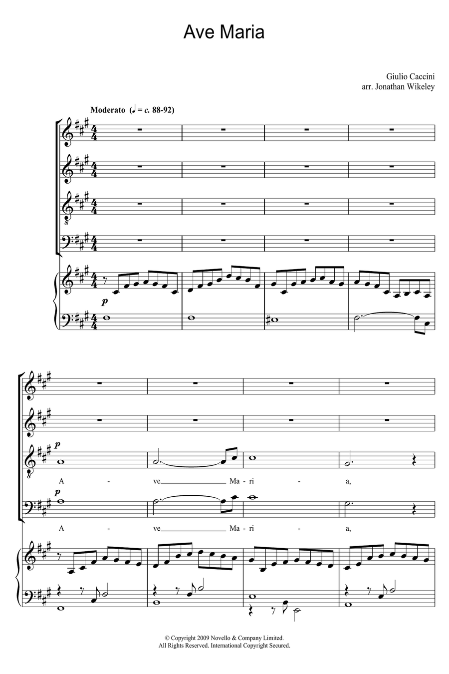Ave Maria (arr. Jonathan Wikeley) 4-Part scores gallery preview page 1