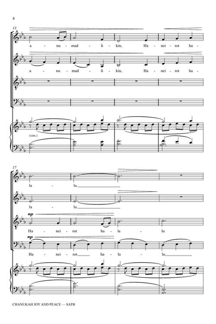 Chanukah Joy and Peace 4-Part scores gallery preview page 5