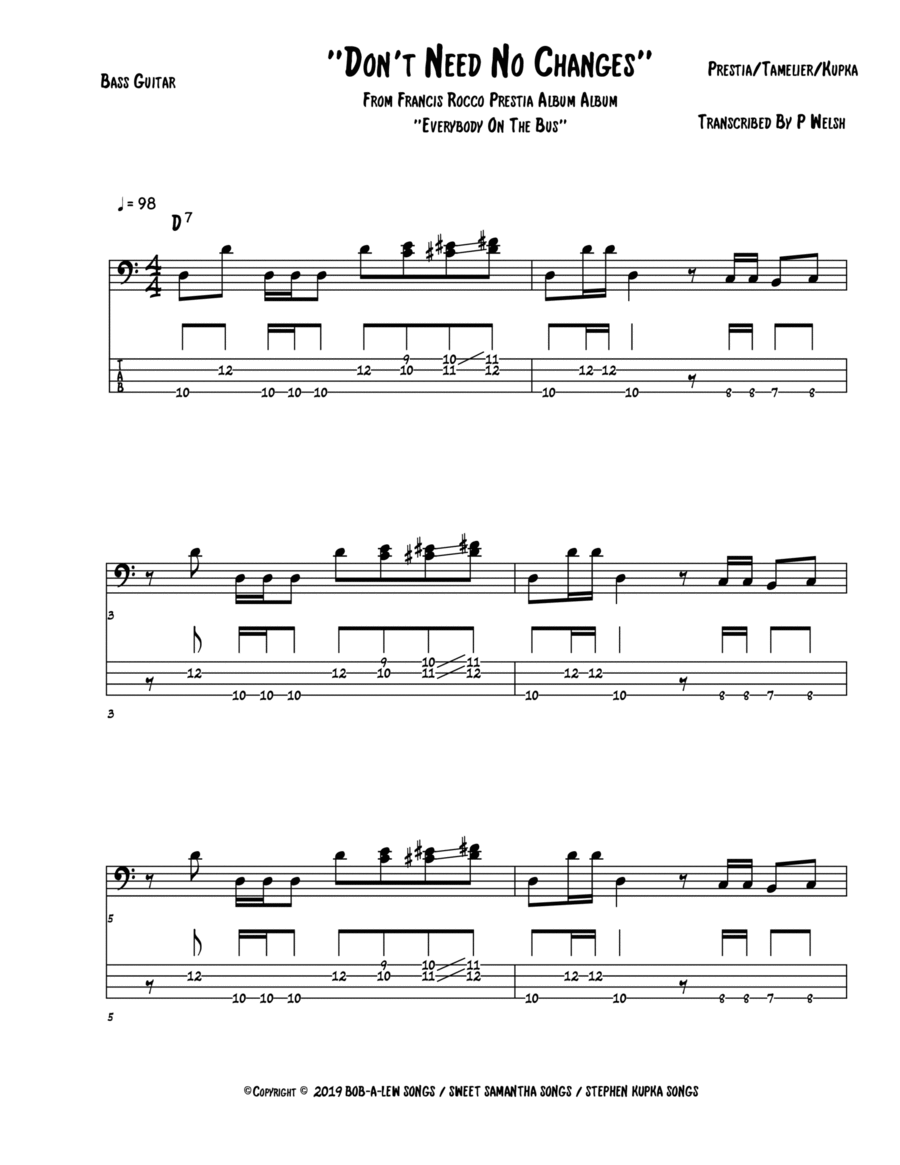 Don't Need No Change Don't Need No Change Bass Guitar scores gallery preview page 1
