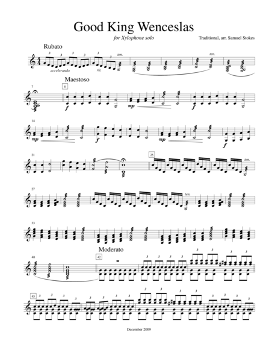 Good King Wenceslas for xylophone/marimba solo Marimba scores gallery preview page 1