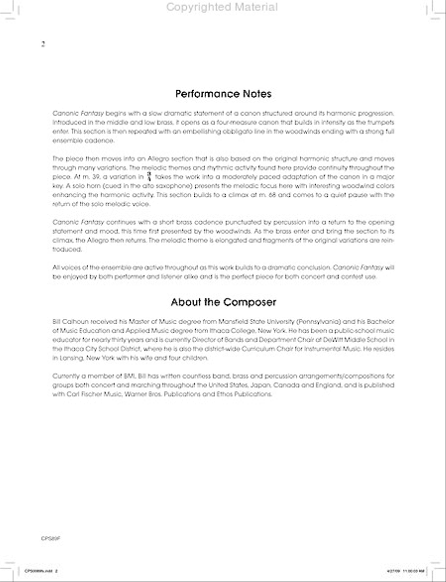 Canonic Fantasy Concert Band scores gallery preview page 3