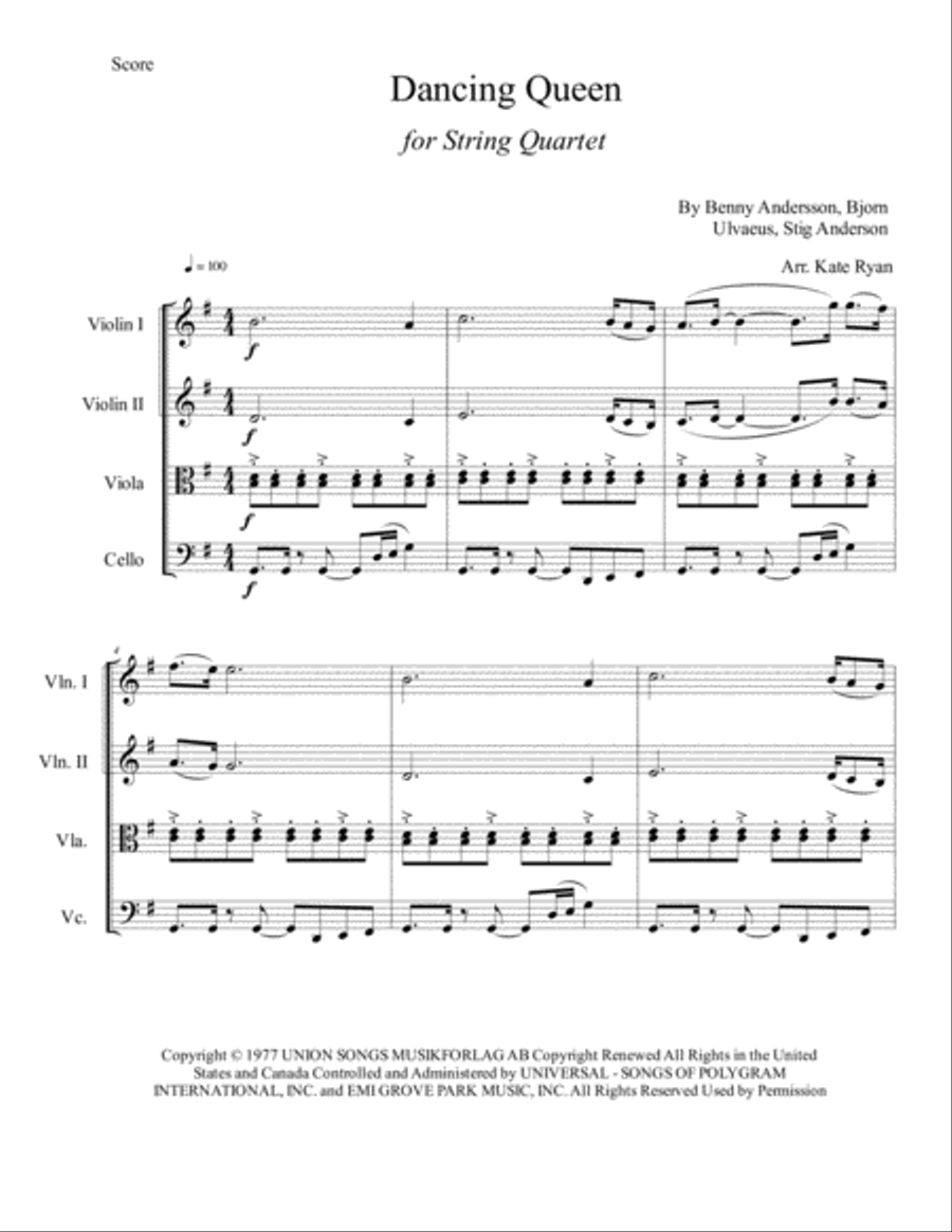 Dancing Queen Dancing Queen String Quartet scores gallery preview page 2