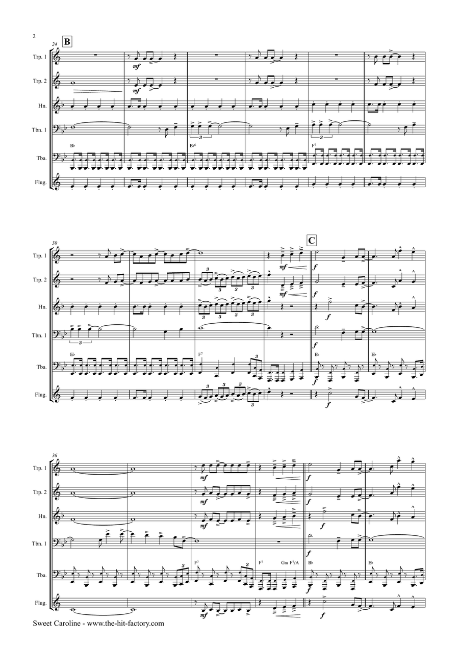 Sweet Caroline Brass Ensemble scores gallery preview page 2