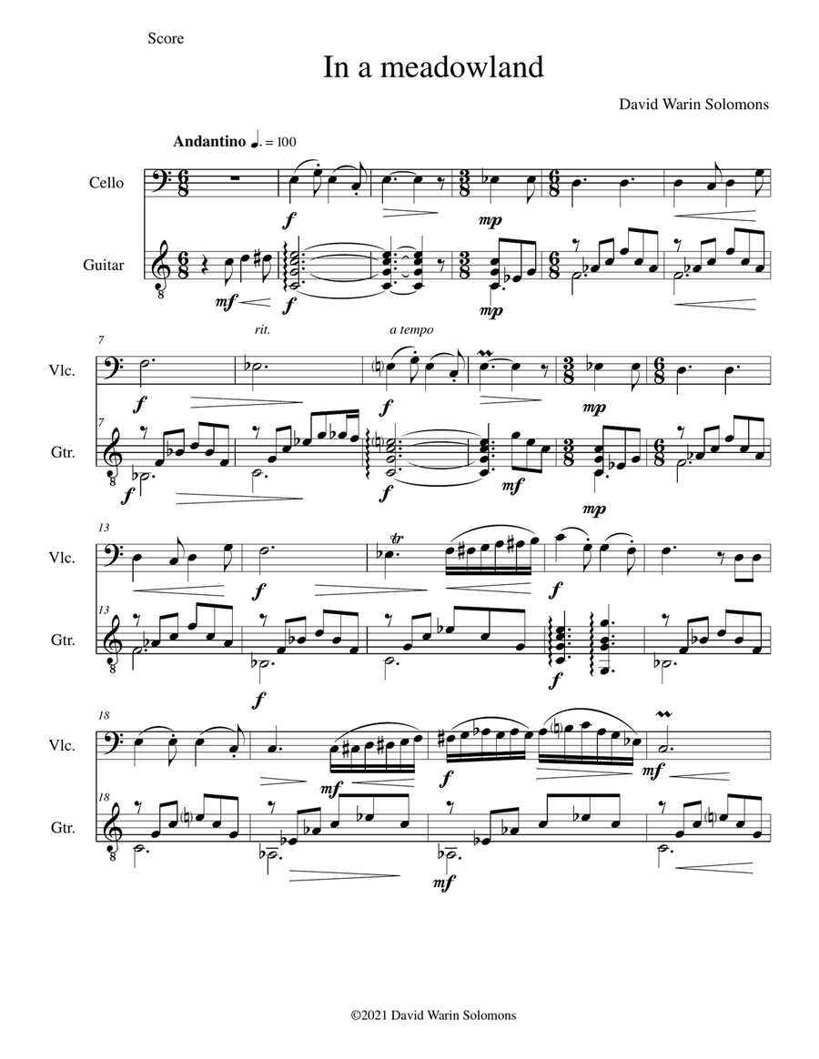In a Meadowland for cello and guitar String Duet scores gallery preview page 1