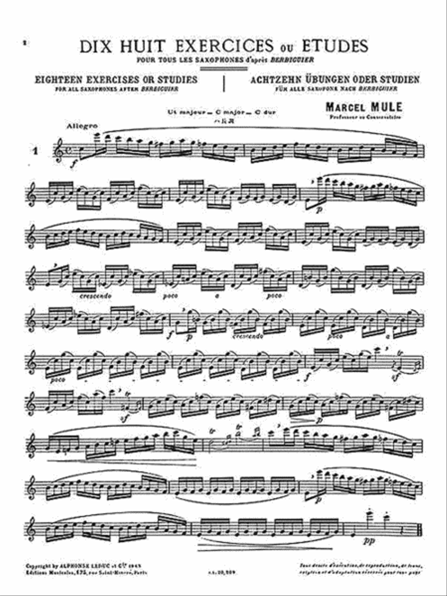 Dix Huit Exercices ou Etudes Pour Tous les Saxophones d'apres Berbiguier Saxophone scores gallery preview page 2