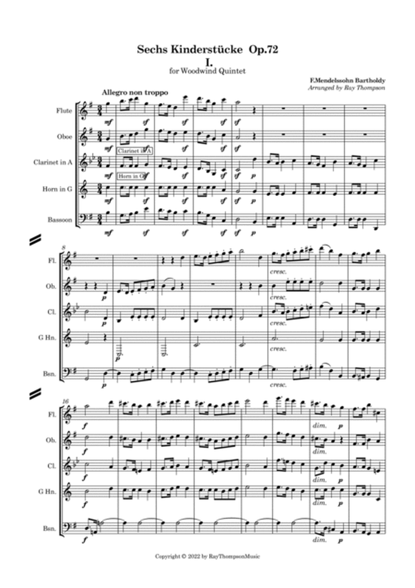 Mendelssohn: Sechs Kinderstücke (6 Christmas Pieces) Op.72 Complete Nos.1 to 6 - wind quintet image number null