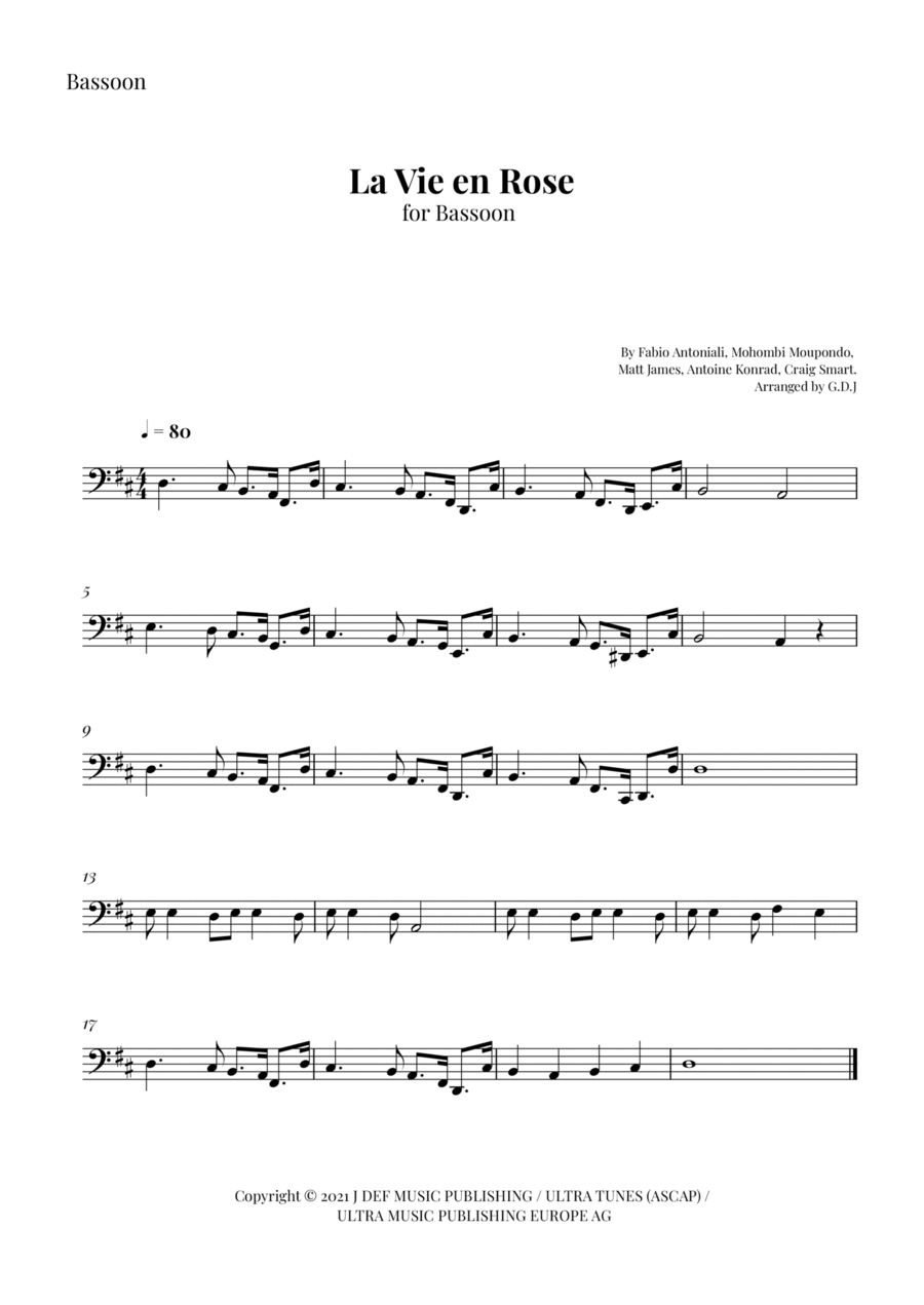 La Vie En Rose Bassoon Solo scores gallery preview page 1