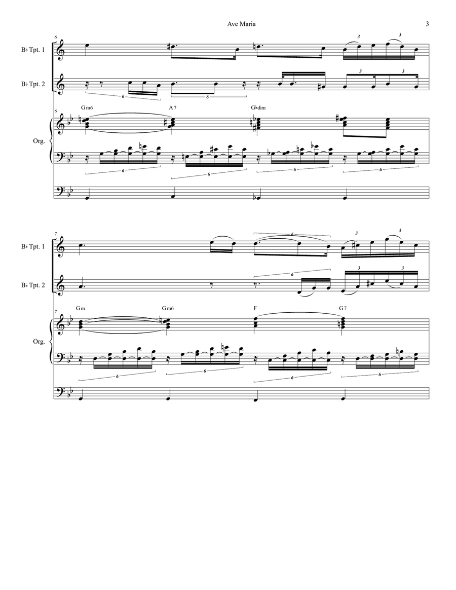 Ave Maria (Duet for Bb-Trumpet - Organ Accompaniment) Trumpet Duet scores gallery preview page 4