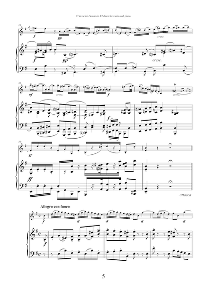 Sonata in E minor by Fancesco Veracini for violin and piano