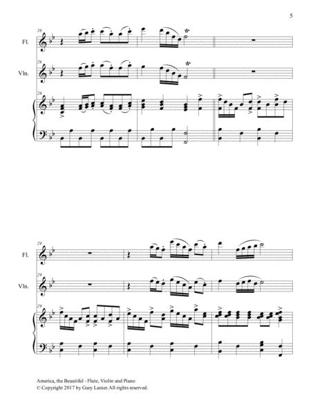 AMERICA, THE BEAUTIFUL (Trio – Flute, Violin and Piano/Score and Parts) image number null