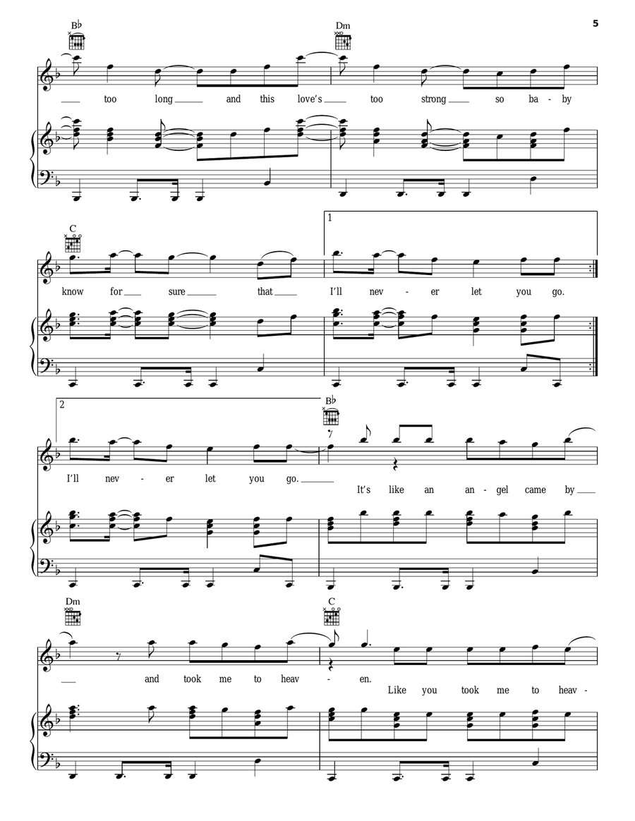 Never Let You Go Never Let You Go Piano, Vocal, Guitar scores gallery preview page 5