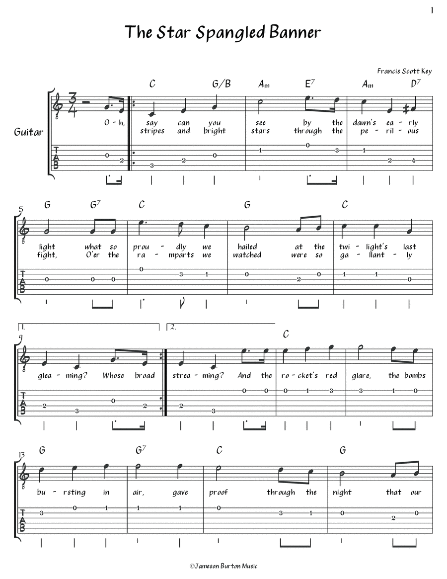 "The Star Spangled Banner" - Guitar w/TAB