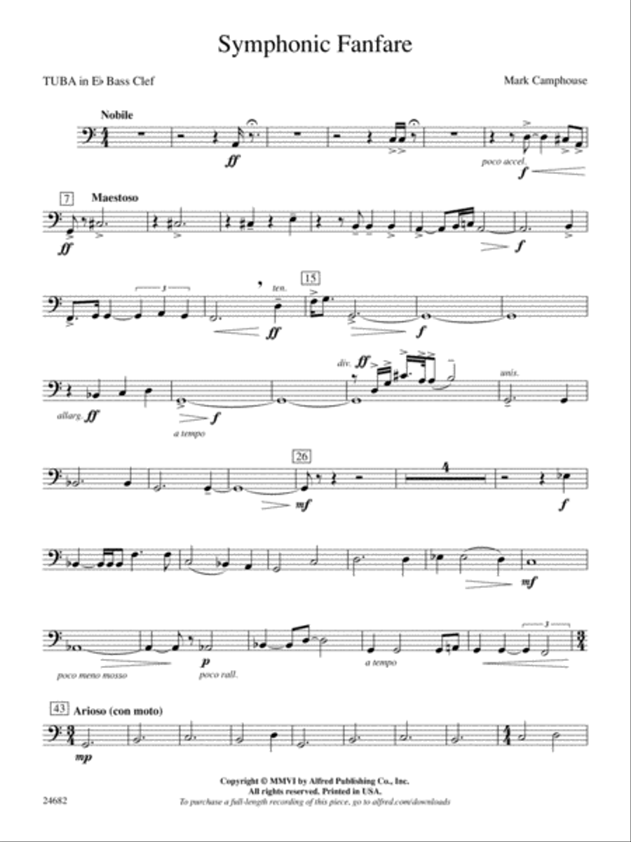Symphonic Fanfare: (World Part) E-flat Tuba B.C. Concert Band scores gallery preview page 1