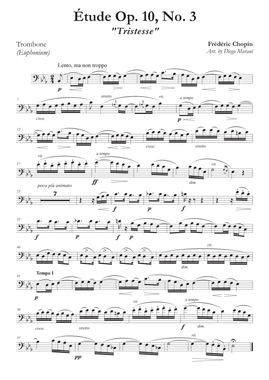 Etude Op. 10, No. 3 for Trombone (or Euphonium) and Piano Euphonium scores gallery preview page 1