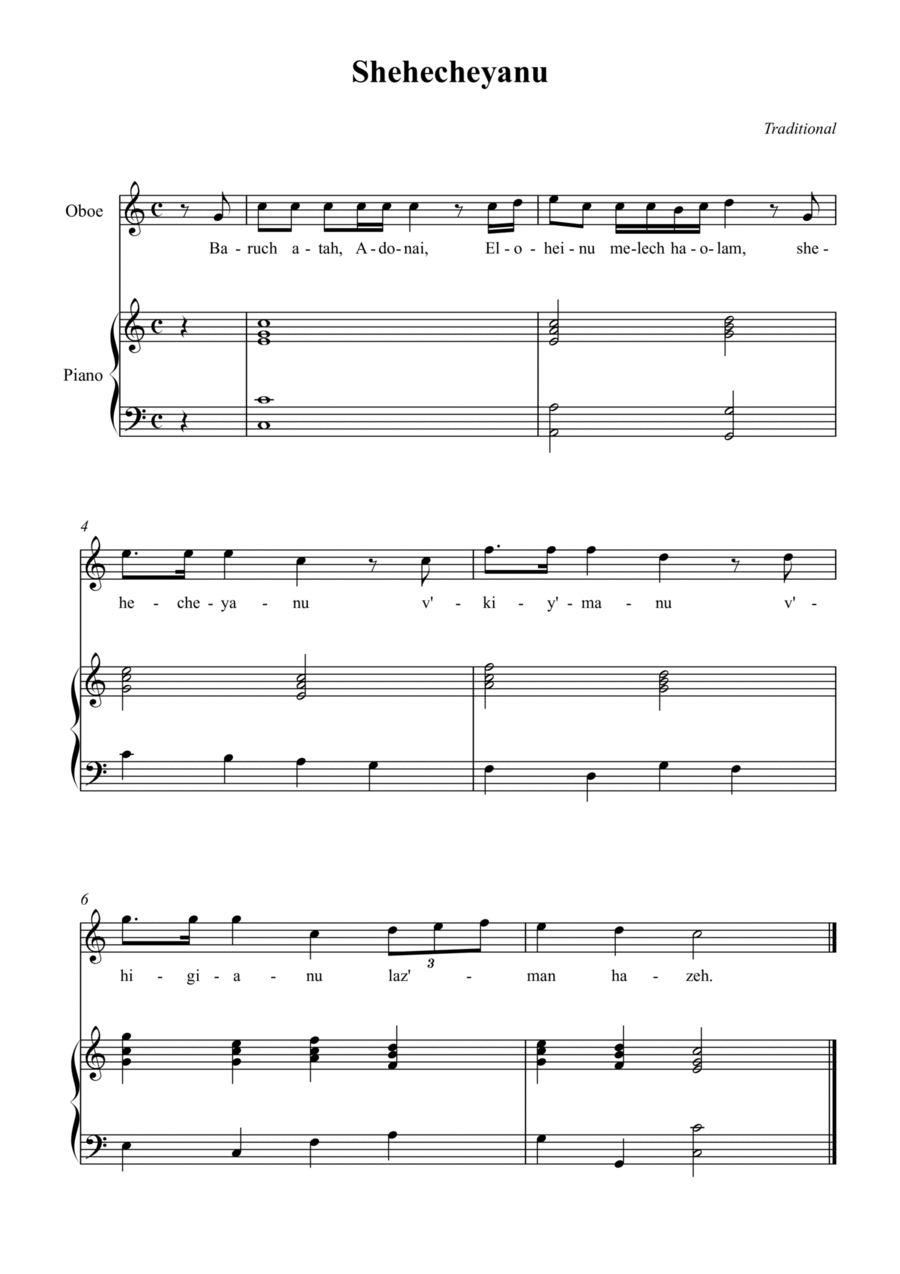 Shehecheyanu Piano scores gallery preview page 1