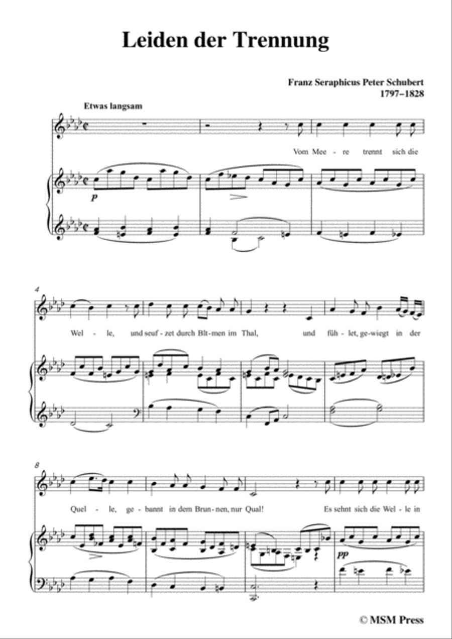 Schubert-Leiden der Trennung,in A flat Major,for Voice&Piano Voice scores gallery preview page 3
