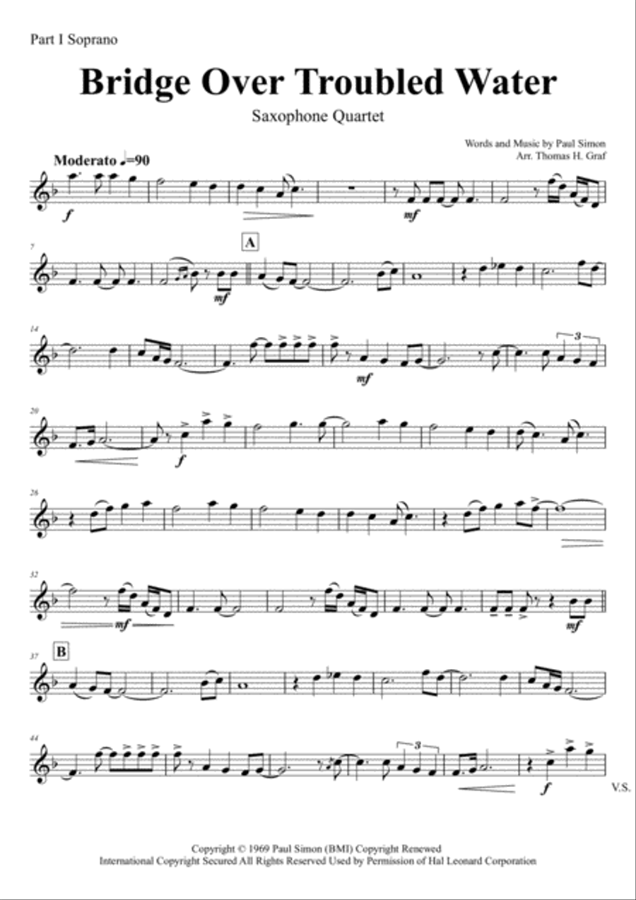 Bridge Over Troubled Water Saxophone Quartet scores gallery preview page 5