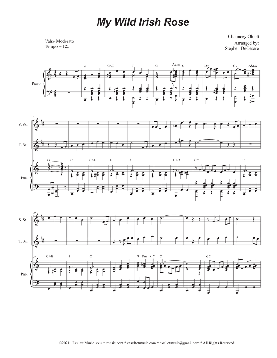 My Wild Irish Rose (Duet for Soprano and Tenor Saxophone) Woodwind Duet scores gallery preview page 1