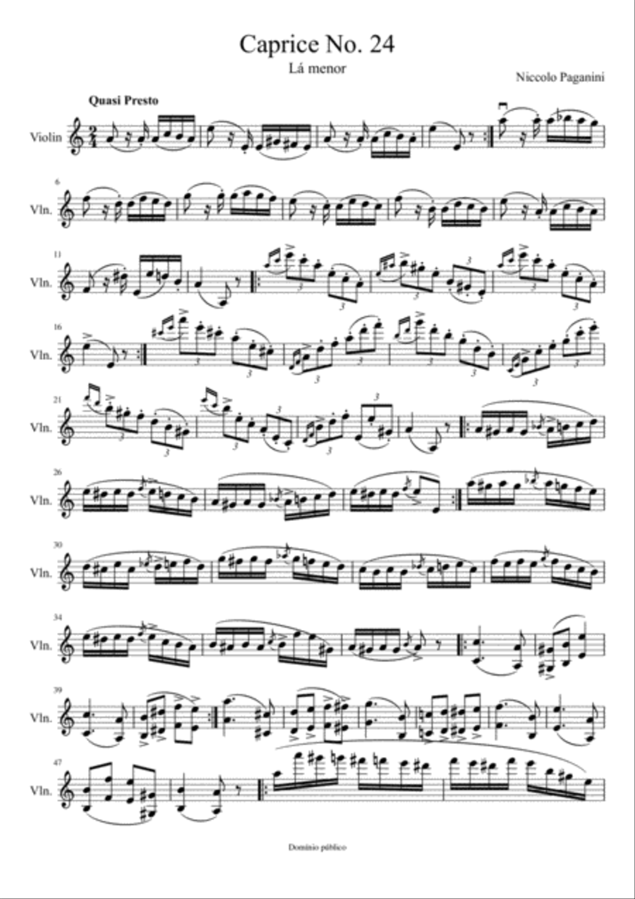 Caprice No. 24 para violino solo Caprice No. 24 para violino solo Violin Solo scores gallery preview page 1