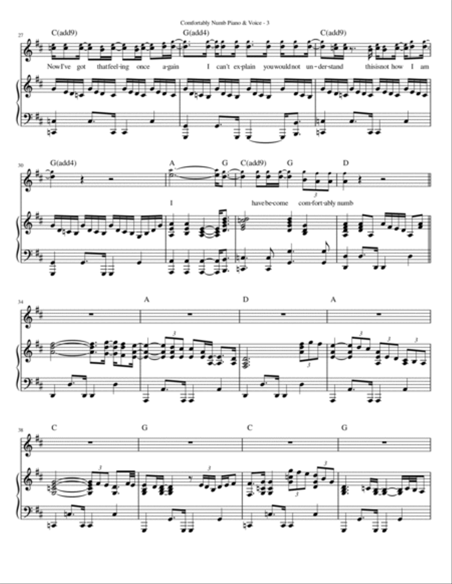 Comfortably Numb Voice scores gallery preview page 3