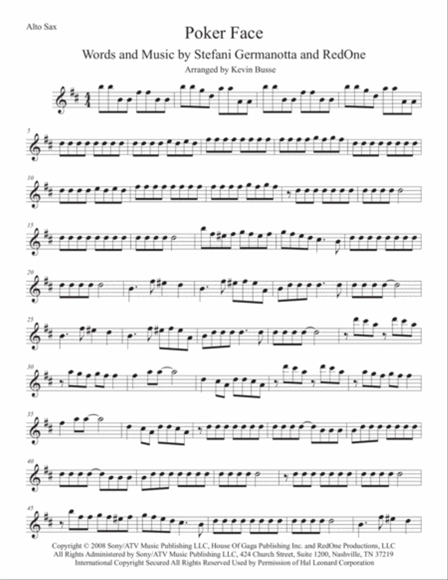 Poker Face Alto Saxophone scores gallery preview page 1