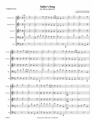 SAILORS SONG (Grieg) arranged for BRASS QUINTET