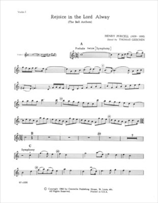 Book cover for Rejoice in the Lord Alway / The Bell Anthem (Violin 1)