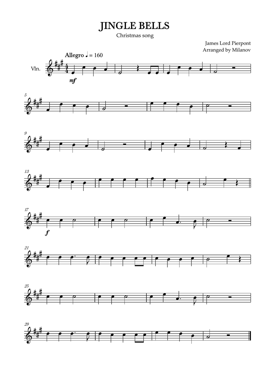 Book cover for Jingle Bells | Pierpont | Christmas song | violin | easy | A Major
