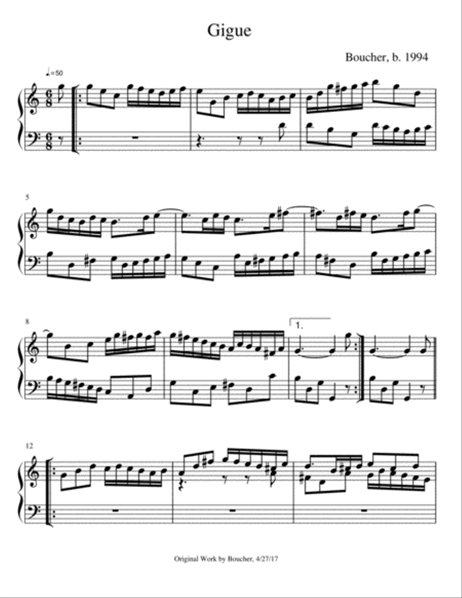 Keyboard Suite in C: VII. Gigue in C Harpsichord scores gallery preview page 1