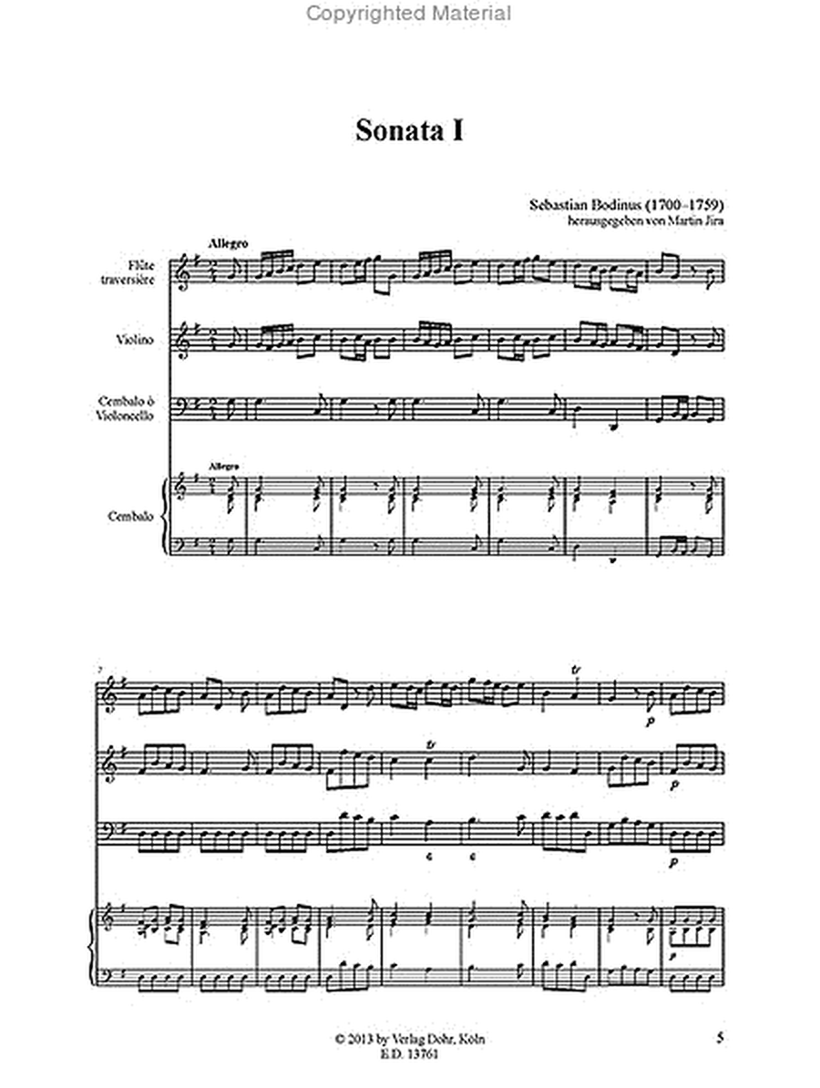 Sonata I für Flöte, Violine und Basso continuo G-Dur (aus: Musicalische Divertissements, Teil II)
