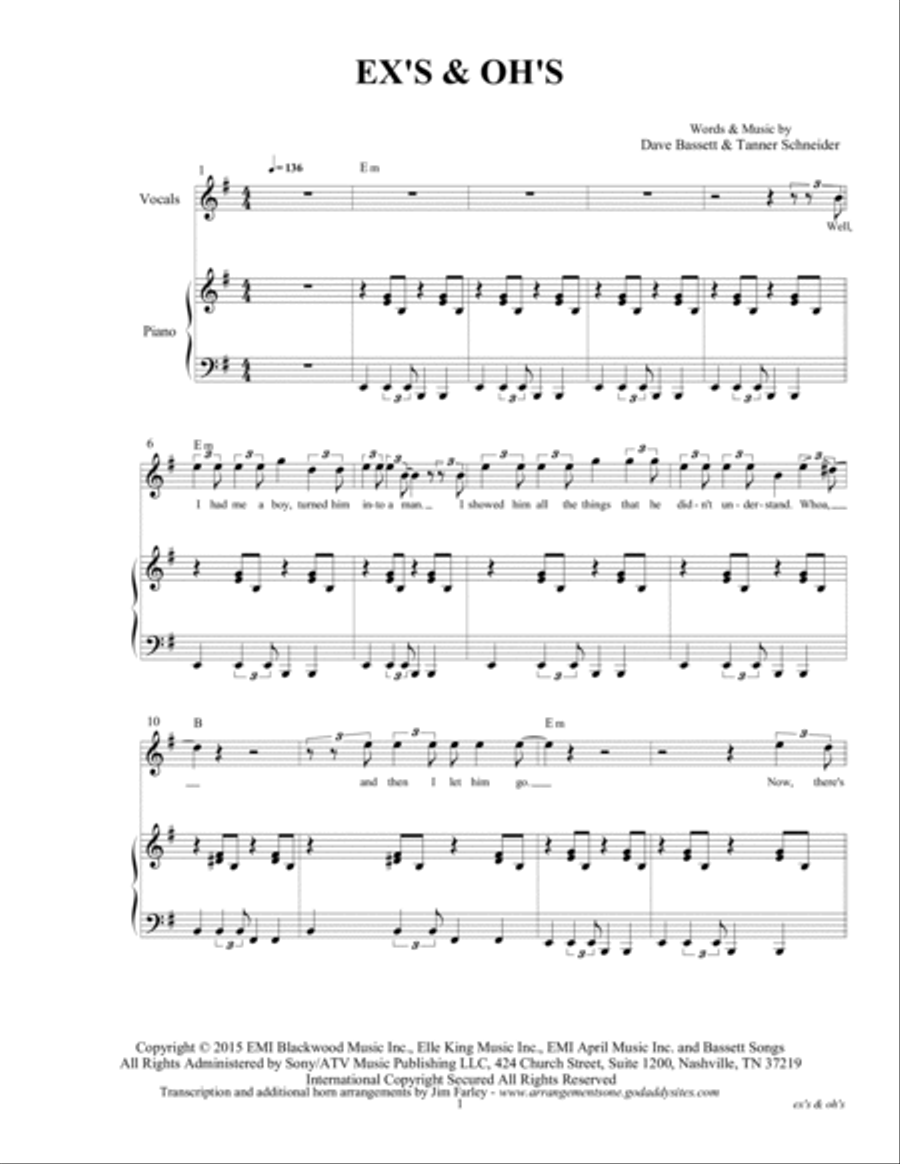 Ex's & Oh's Piano, Vocal, Guitar scores gallery preview page 3