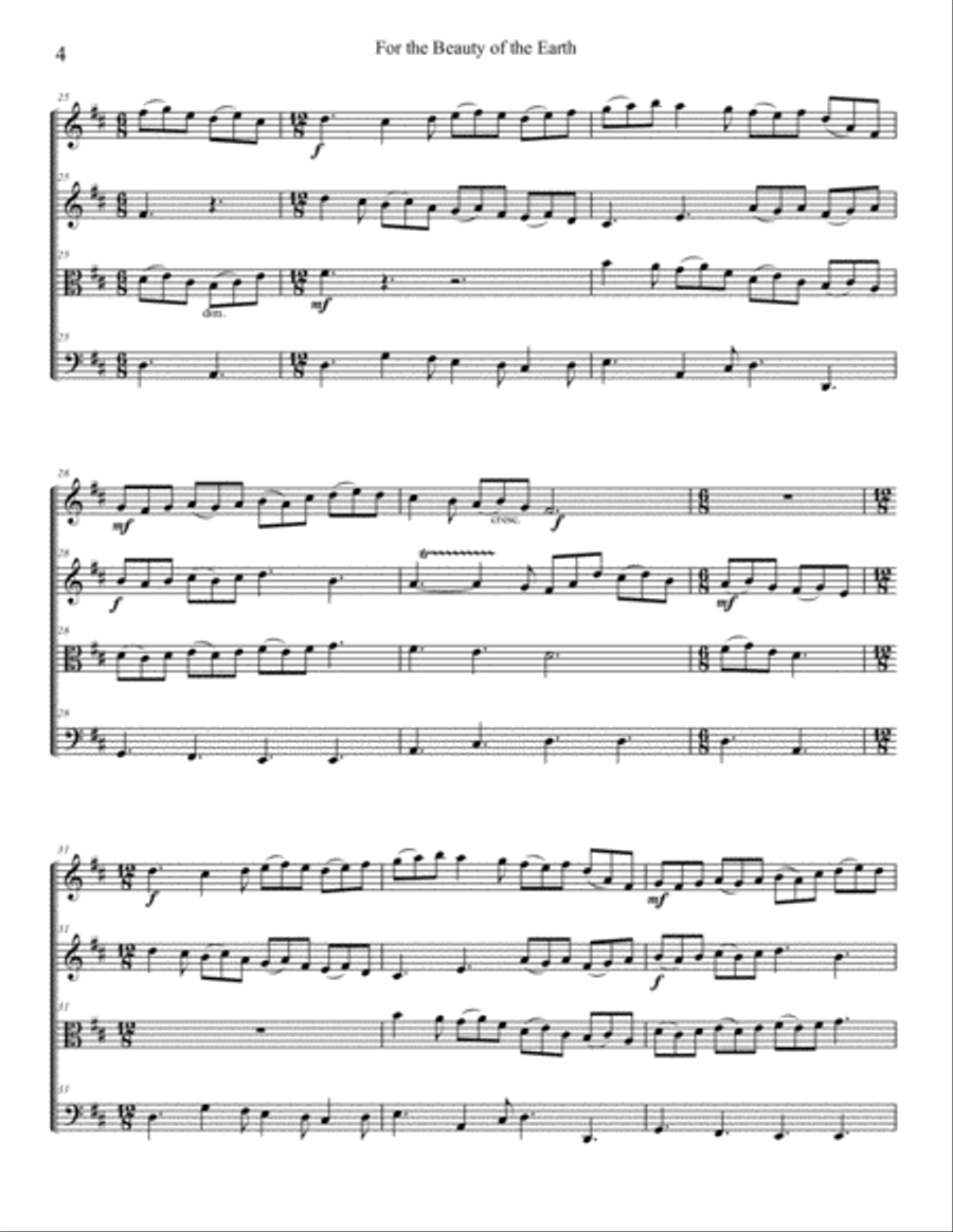For the Beauty of The Earth String Quartet scores gallery preview page 4