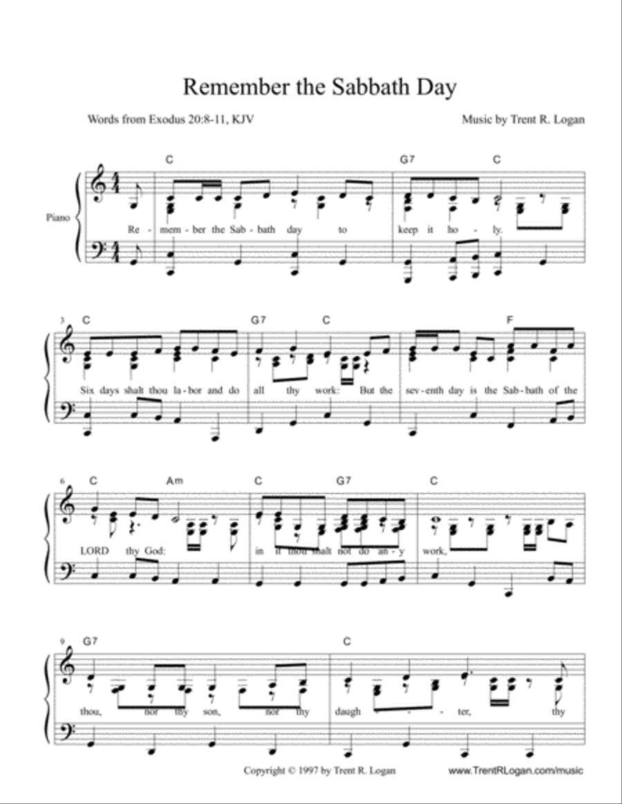 Remember the Sabbath Day (key of C) Voice scores gallery preview page 1