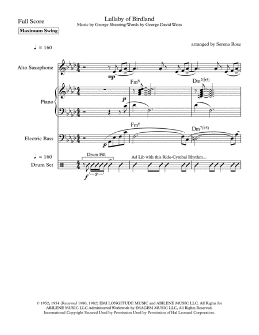 Lullaby Of Birdland Large Ensemble scores gallery preview page 1