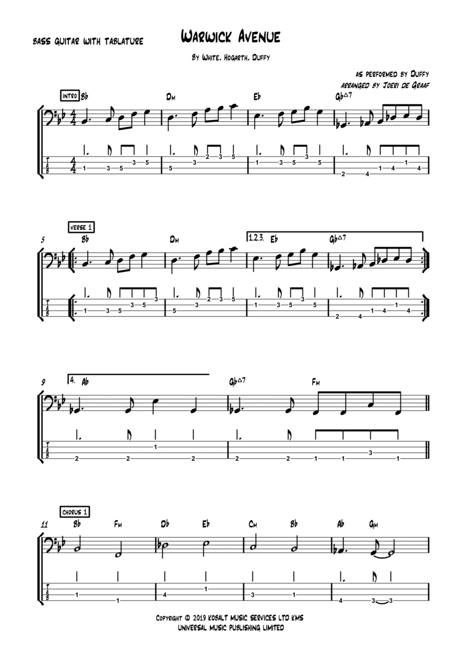 Warwick Avenue Warwick Avenue Bass Guitar scores gallery preview page 1