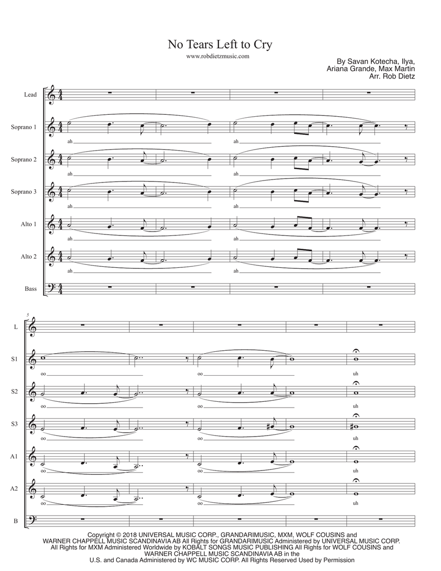 No Tears Left To Cry SSAA scores gallery preview page 1