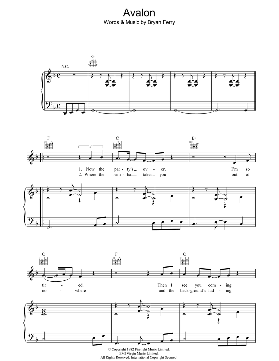 Avalon Avalon Piano, Vocal, Guitar scores gallery preview page 1