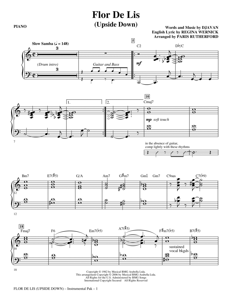 Flor De Lis (Upside Down) - Piano Choir scores gallery preview page 1