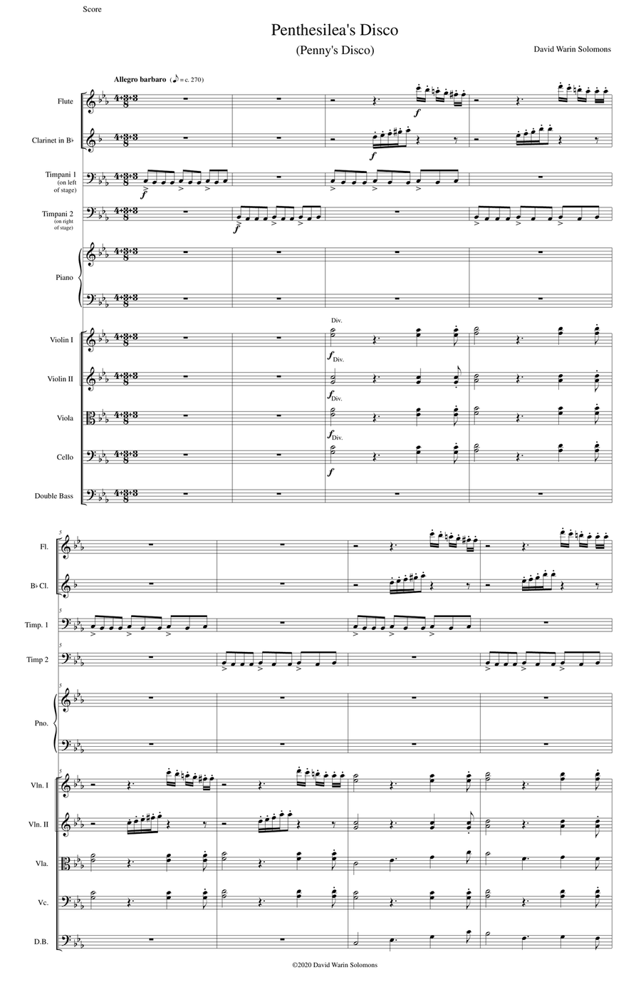 Penthesilea's Disco (Penny's Disco) for timpani, flute, clarinet, strings and piano
