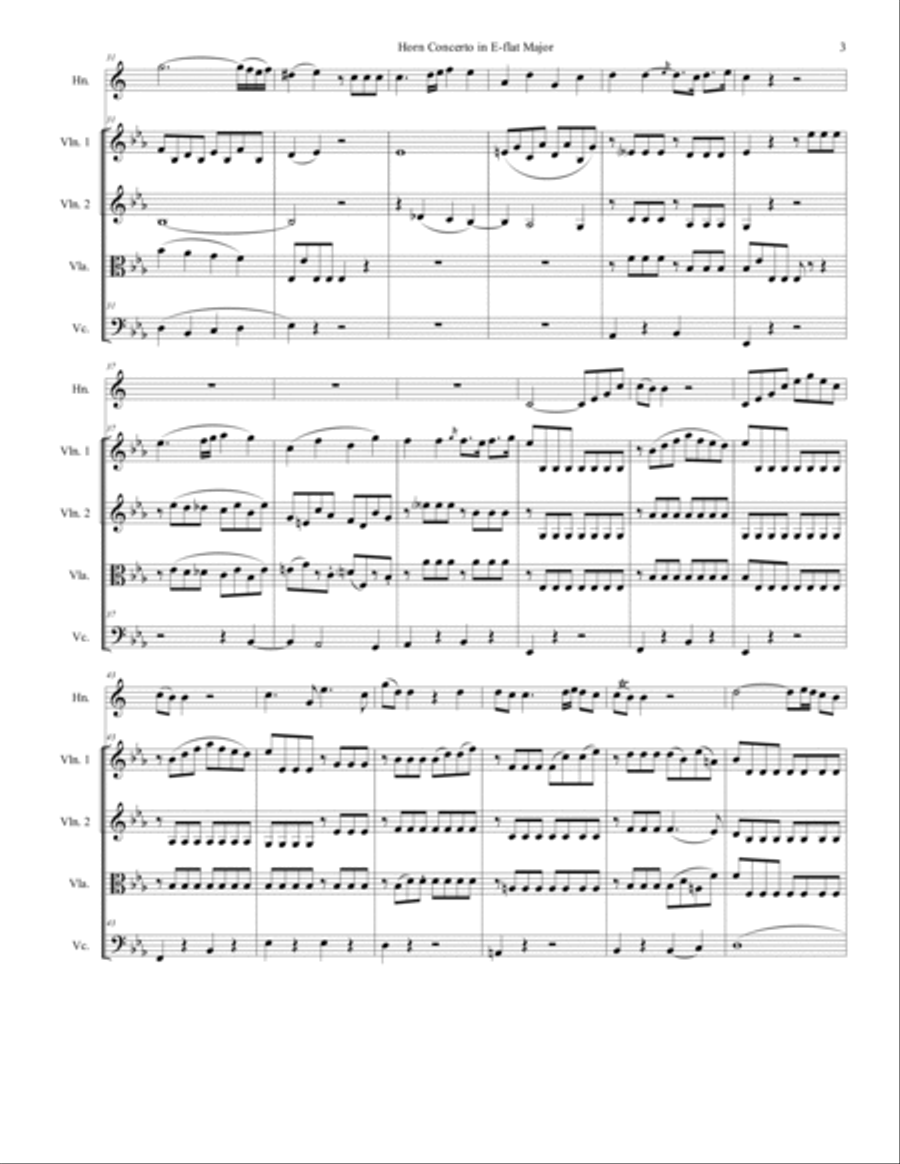 Mozart - Horn Concerto No. 3 Movement 1 - Horn & String Quartet String Quartet scores gallery preview page 4