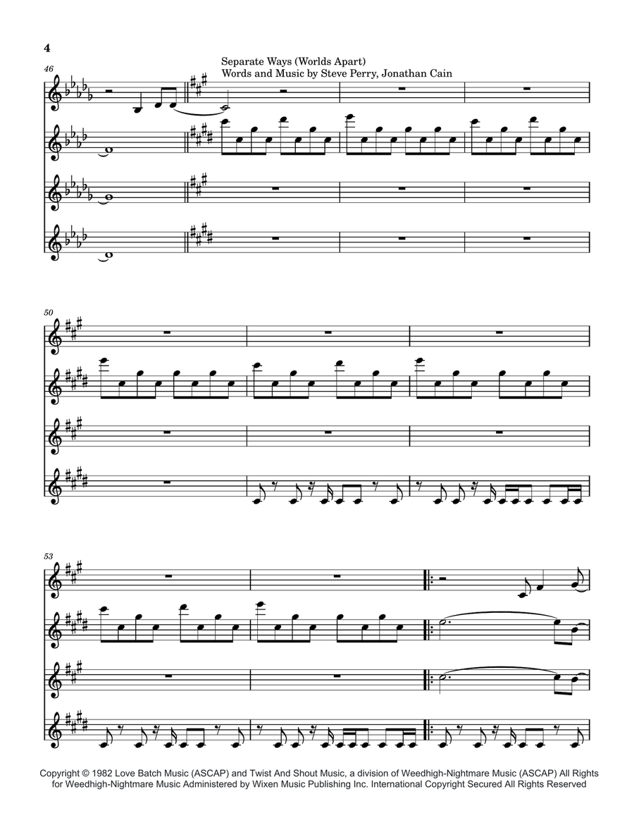 Medley: Faithfully with Separate Ways (Worlds Apart) Saxophone Quartet scores gallery preview page 5