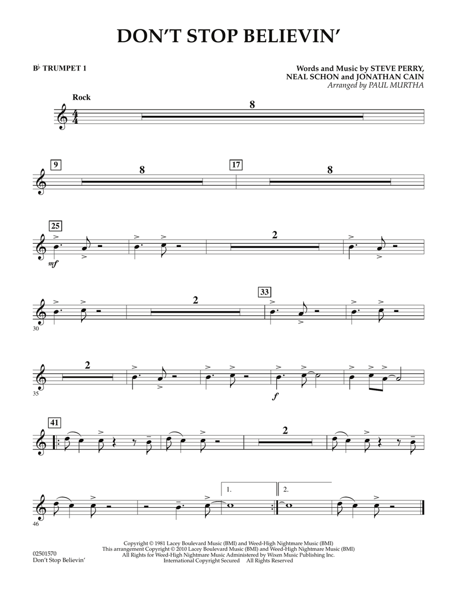 Don't Stop Believin' - Bb Trumpet 1