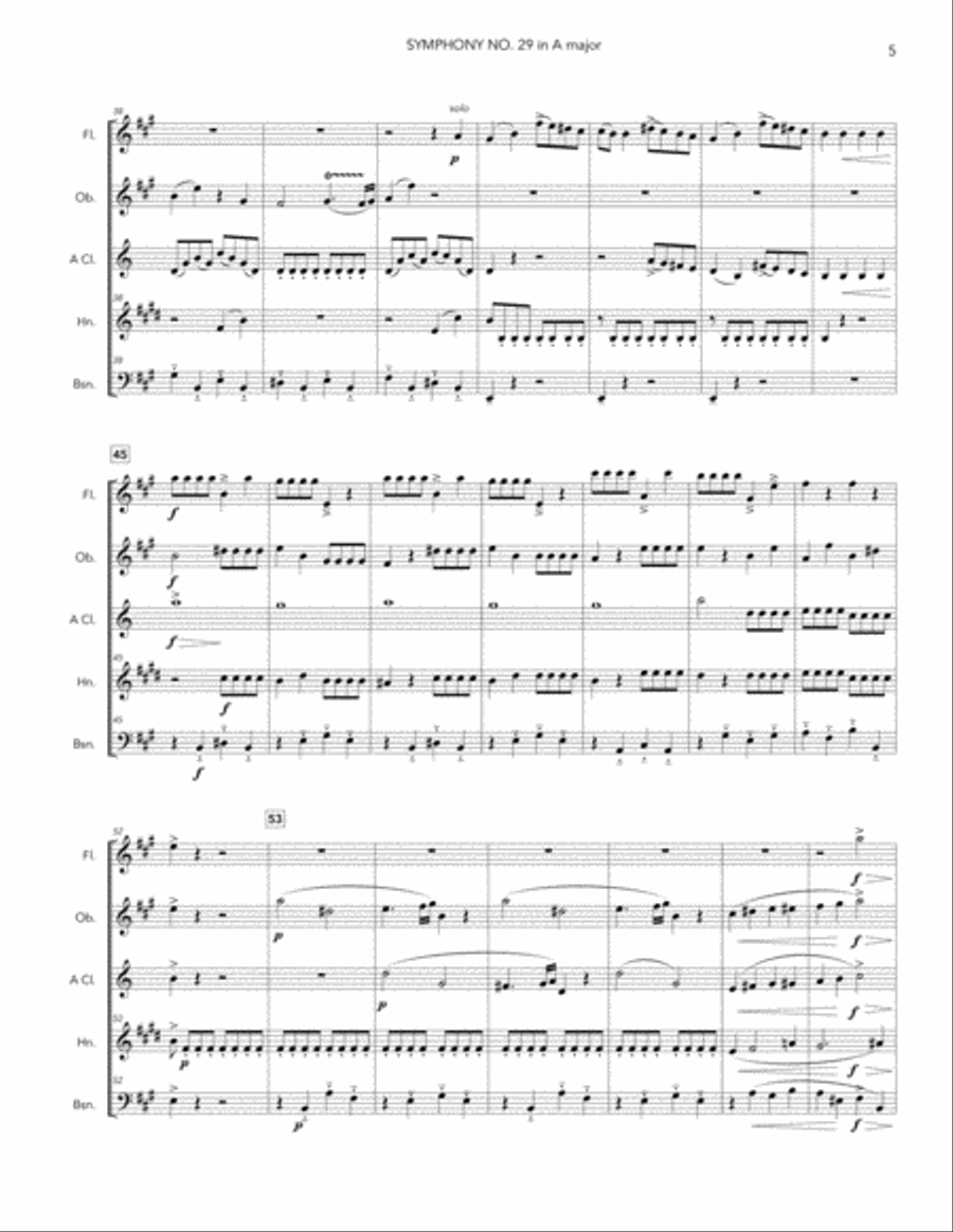 Mozart's Symphony No. 29 for Woodwind Quintet Woodwind Quintet scores gallery preview page 5