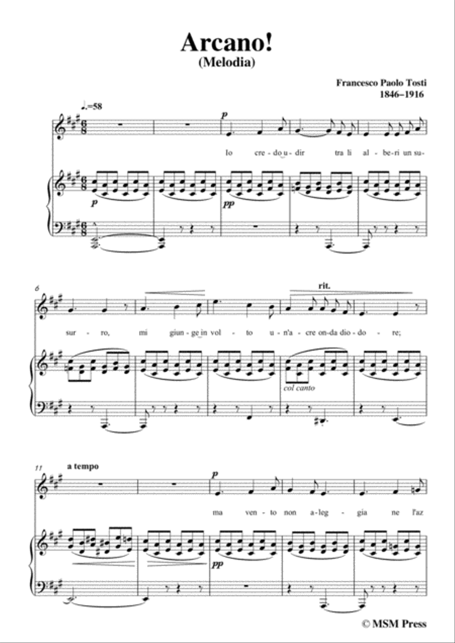 Tosti-Arcano! In A Major,for voice and piano Voice Solo scores gallery preview page 3