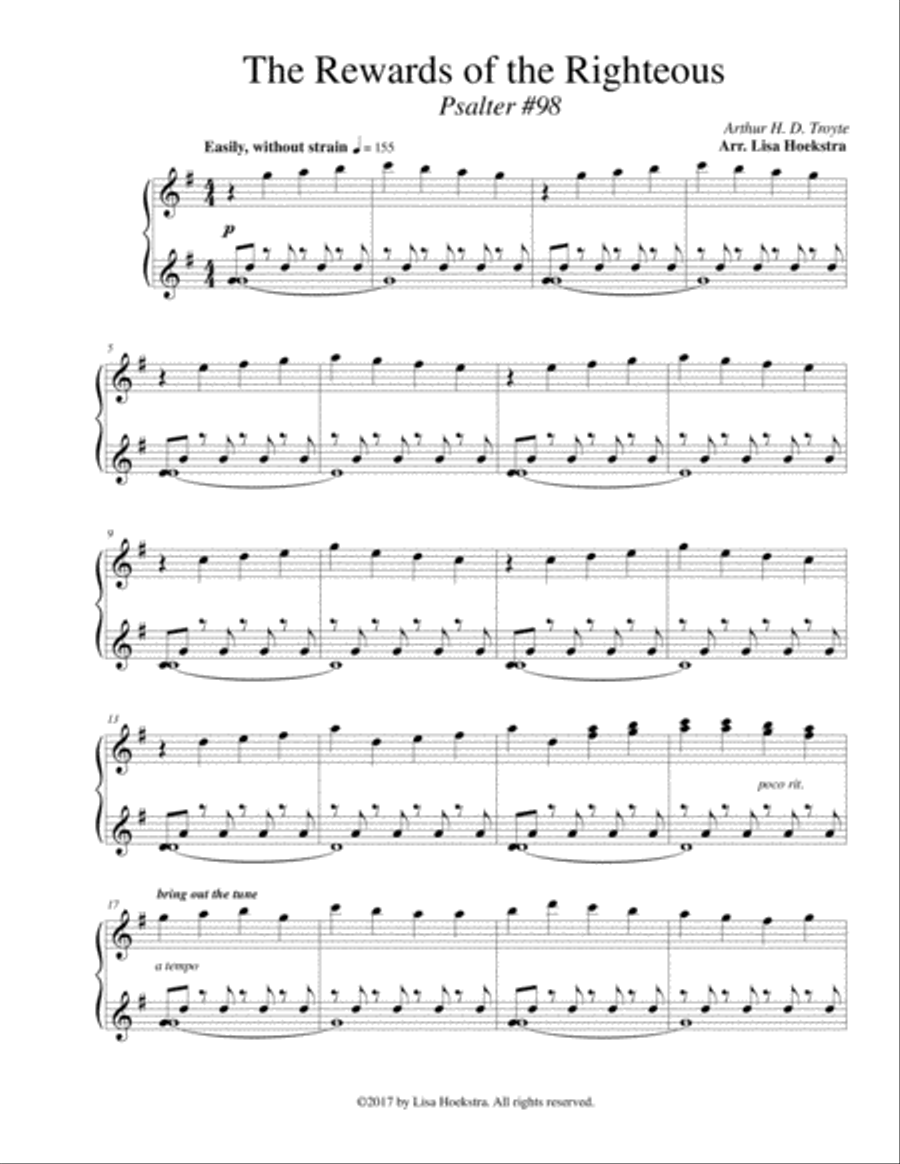The Rewards of the Righteous(Psalter #98) Piano Solo scores gallery preview page 1