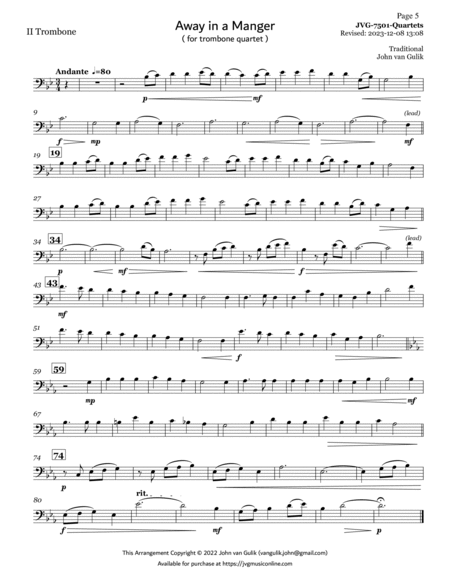 Trombone Quartets For Christmas Vol 1 - Part 2 - Bass Clef