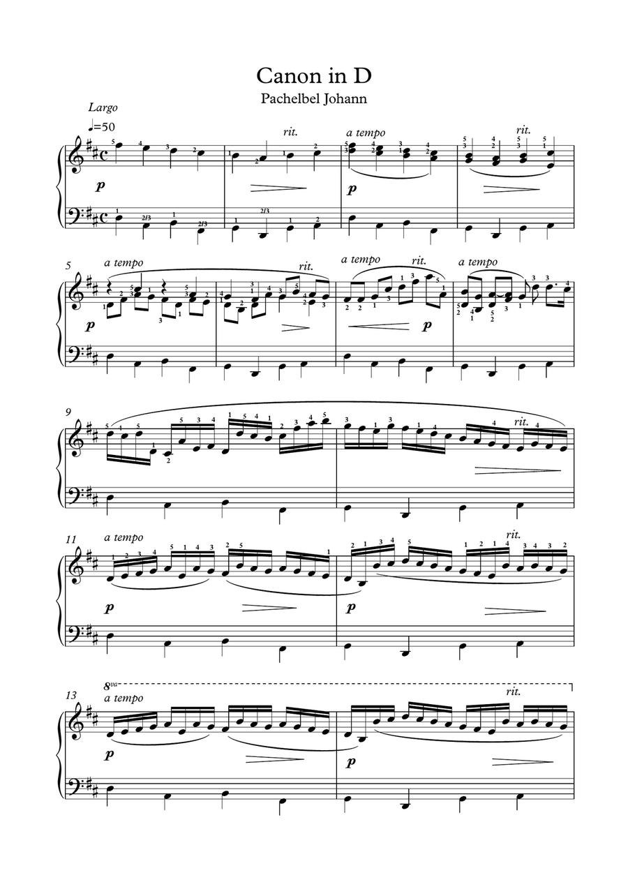 Canon in D piano solo Canon in D piano solo Piano Solo scores gallery preview page 1