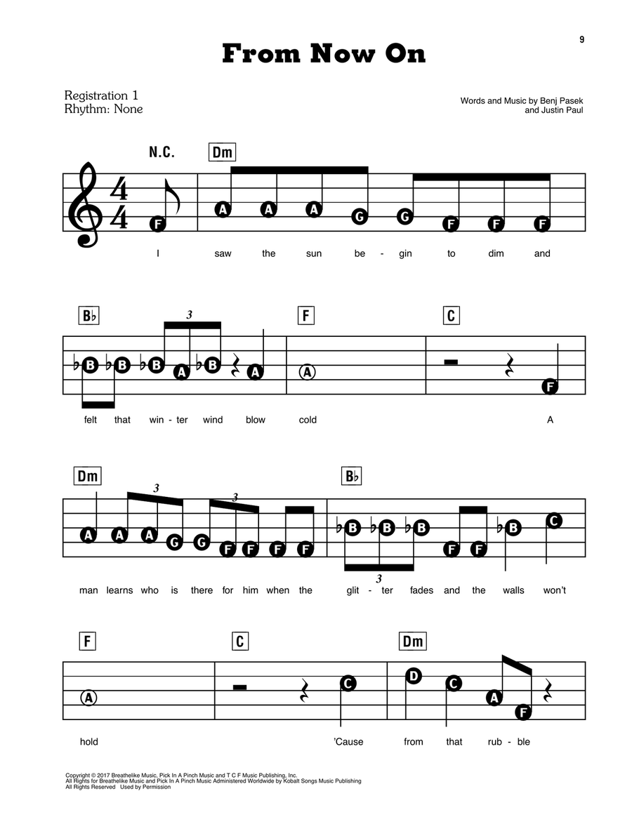 From Now On (from The Greatest Showman) Electronic Keyboard scores gallery preview page 1