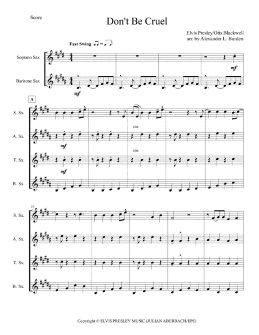 Don't Be Cruel (to A Heart That's True) Woodwind Quartet scores gallery preview page 2